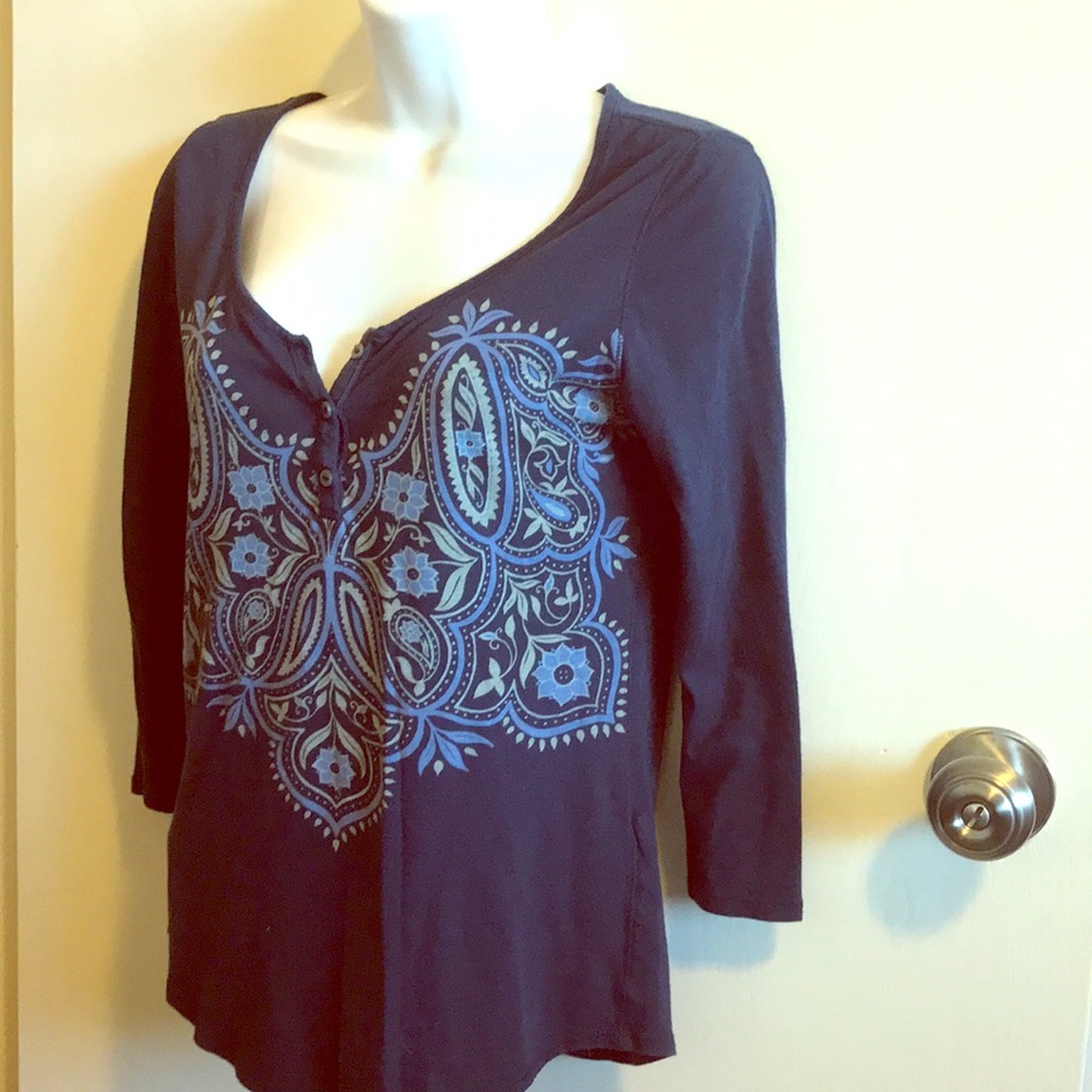 Lucky Brand blue boho paisley top s XS